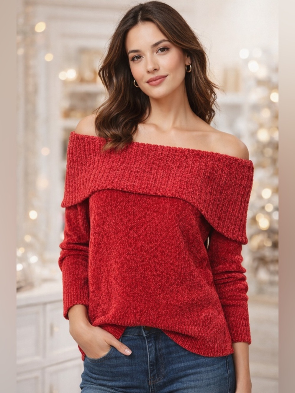 White House Black Market Off-the-Shoulder Red Sweater